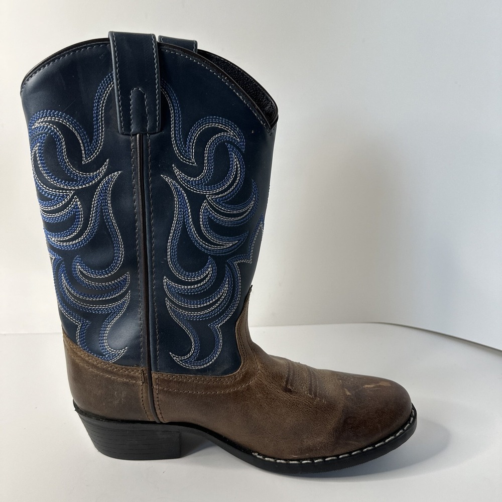 Cody‎ James Blue/Brown Leather Round Toe Pull On Western Boots Youth Size 4 D - Picture 9 of 12